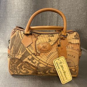 Allan Edward- Med-sized Embossed leather- Map Barrel handbag